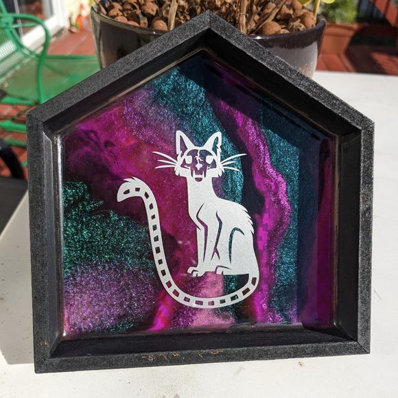 Hand Crafted Other - Cat Halloween Art Galaxy Resin Skeleton Goth Handmade Unique Witchy Spooky Cats
